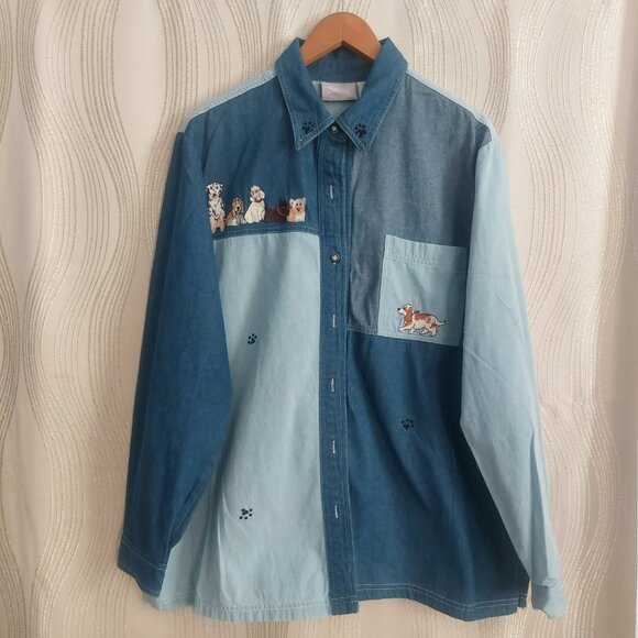 Dog Lovers Denim Shirt 2XL Embroidery 100% Cotton Long Sleeves Button Up BLAIR - Picture 9 of 14